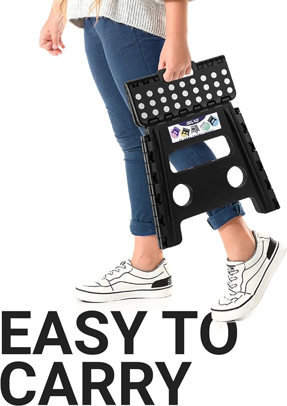 Delxo Folding Step Stool, 13 inch Non-Slip Foldable Stools for Kids & Adults Up to 300 LBS, Step Stool with Handle, Lightweight for Kitchen, Bathroom, Bedroom, Garden, Black, 1PC - LeafyLoom