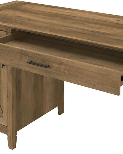 Bush Furniture Key West Computer Desk with Storage | Small for Home Office | Modern Farmhouse, 54W, Reclaimed Pine - LeafyLoom