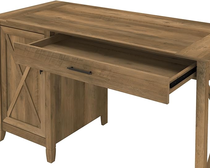 Bush Furniture Key West Computer Desk with Storage | Small for Home Office | Modern Farmhouse, 54W, Reclaimed Pine - LeafyLoom
