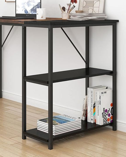 FurnitureR Computer 47.2 inch Rustic Student Laptop Writing Storage Shelves Space Saving, Simple Style PC Home Office Desk, L47.2 x W18.9 x H29.1, Black,Brown - LeafyLoom