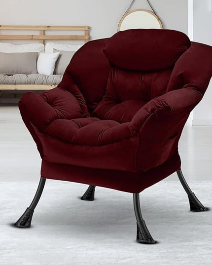 Fabric Lazy Chair Large Accent Chair,Velvet Frabic Modern Lounge Reading Chair with Armrests & Side Pocket,Upholstered Armchair for Living Room,Bedroom,Dorm,Dusty Rose - LeafyLoom