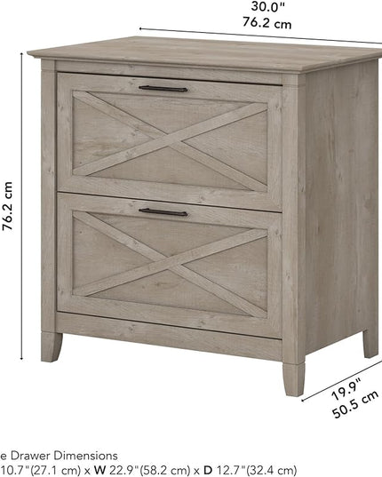 Bush Furniture Key West 2 Drawer Lateral File Cabinet in Washed Gray | Document Storage for Home Office | Accent Chest with Drawers - LeafyLoom