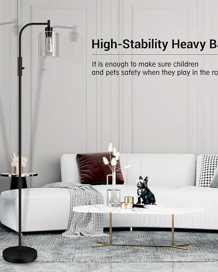 BoostArea Dimmable Floor Lamp, Standing Lamp with Glass Lampshade, 6W LED Bulb Included, Modern Floor Lamp, Industrial Floor Lamp, Bright LED Floor Lamp for Living Room and Bedroom, Office - LeafyLoom
