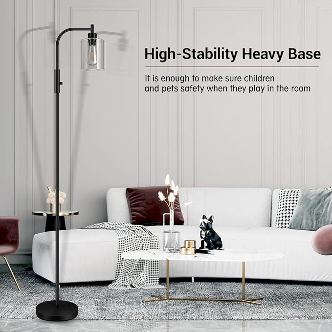 BoostArea Dimmable Floor Lamp, Standing Lamp with Glass Lampshade, 6W LED Bulb Included, Modern Floor Lamp, Industrial Floor Lamp, Bright LED Floor Lamp for Living Room and Bedroom, Office - LeafyLoom