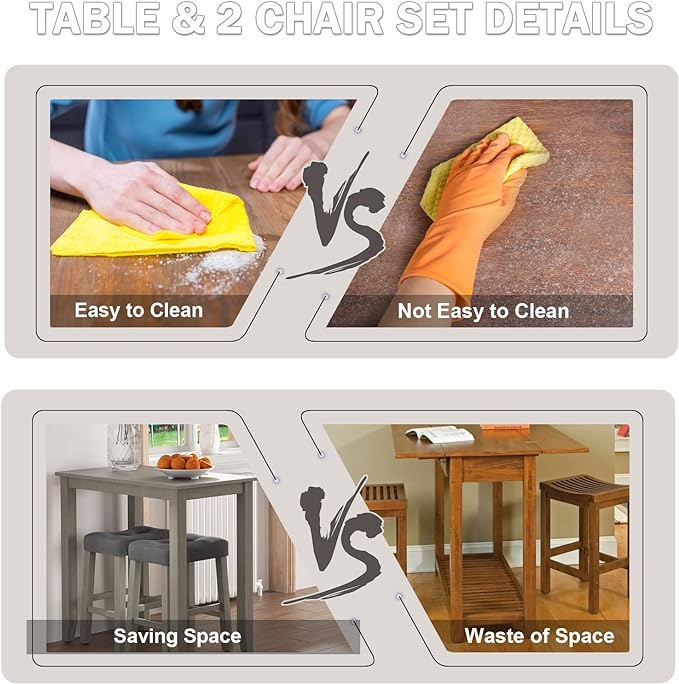 Nathaniel Home 3 Piece Table Set Counter Height Dining Furniture One Bench and Two Saddle Stools, Gray - LeafyLoom