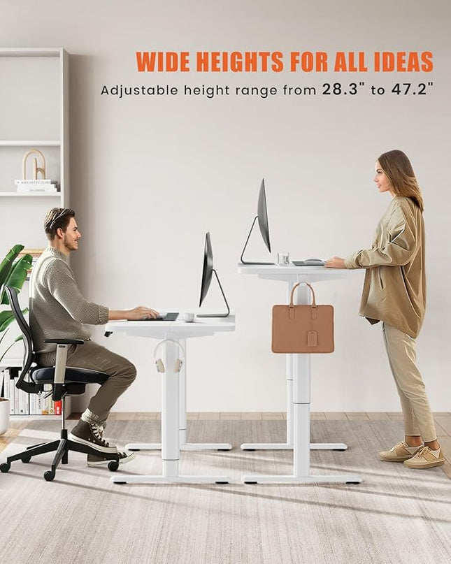 Electric Standing Desk Adjustable Height Stand Up Desk, 55" x 24" Sit Stand Desk, Low Noise Home Office Desk, Computer Desk with Splice Board, Child Lock & Memory Function, White - LeafyLoom