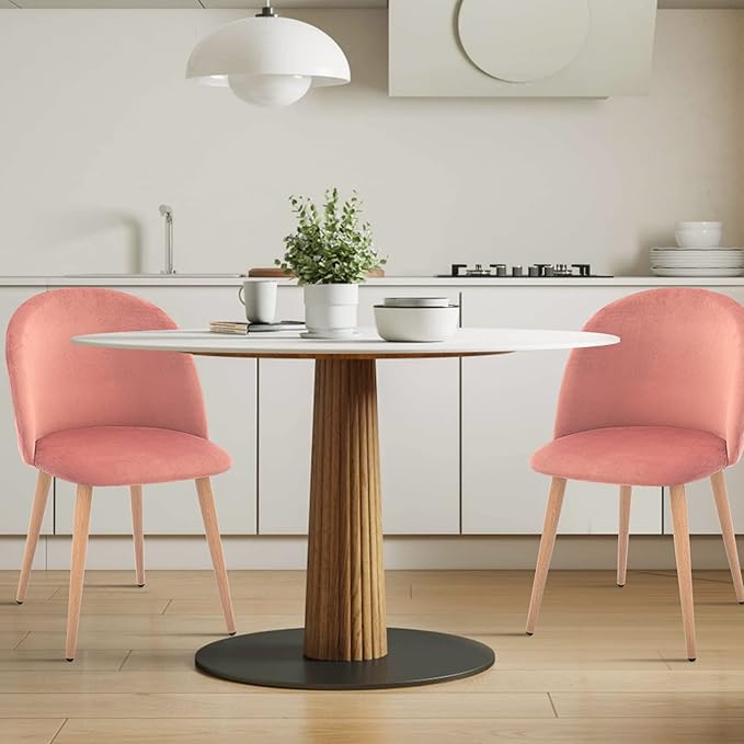 CangLong Mid Century Modern Kitchen Velvet Upholstered Accent Leisure Chairs,Set of 2, pink 1 - LeafyLoom