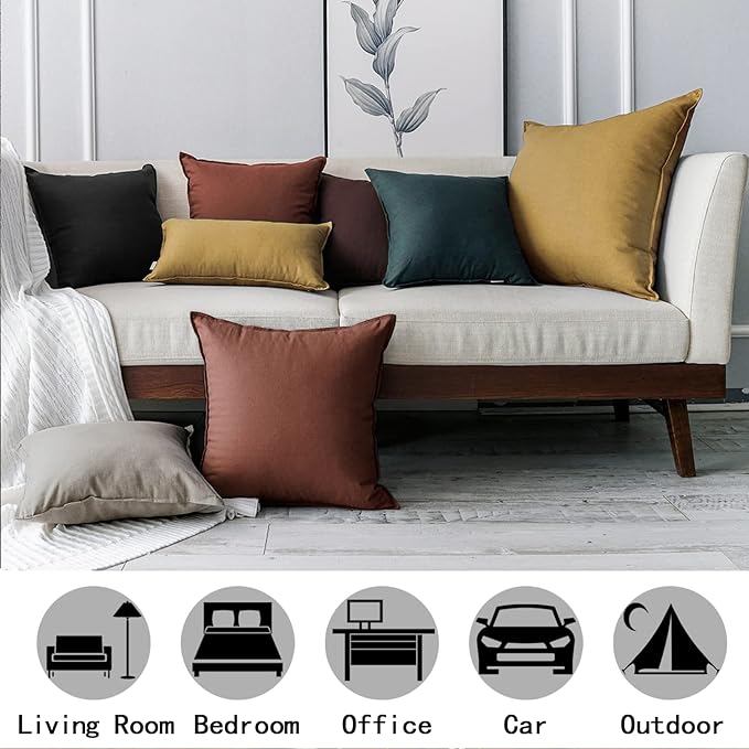 Jeanerlor Set of 2 Decorative 26"x26" Cotton Linen Chair Throw Pillow Case Green for Sofa Durable Classy, Comfortable Cushion Cover for Coffee Shop/Bar (65 x 65cm) Black - LeafyLoom