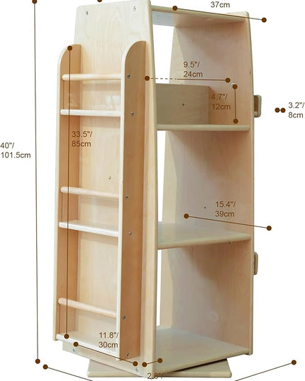 360 Degrees Rotating Bookcase Storage Organizer Wooden Display Bookshelf 3 Tier Floor Standing Bookshelves Open Design Storage Rack for Kids Children's Natural - LeafyLoom
