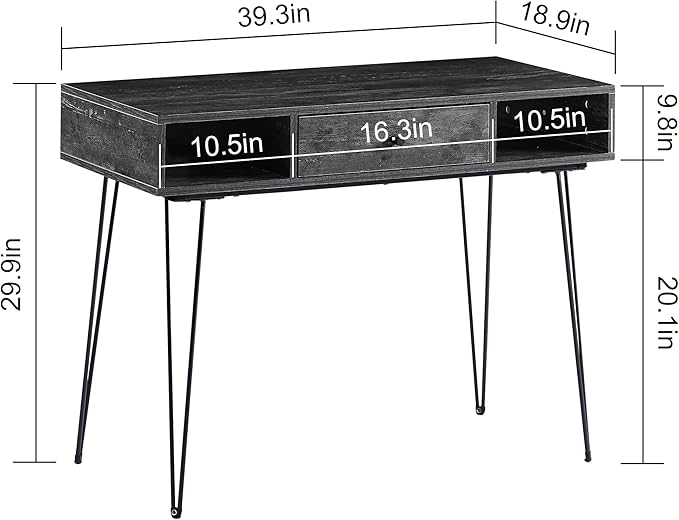 VECELO 39.3" Home Office Work Table with Drawers Computer Desk Writing/Study, 39 Inch Hairpin Legs, Charcoal Grey - LeafyLoom