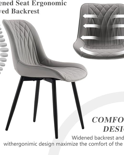 YOUNIKE Grey Dining Chairs set of 2 with High Backs Mid Century Modern Kitchen & Dining Room Chairs PU Faux Leather Upholstered sillas de comedor Comfortable Large Padded Accent Chairs with Metal Legs - LeafyLoom