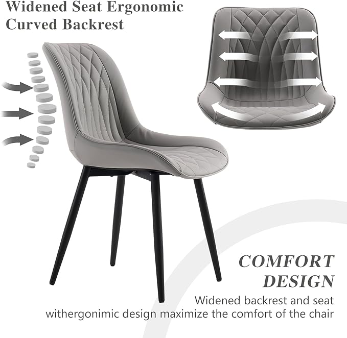 YOUNIKE Grey Dining Chairs set of 2 with High Backs Mid Century Modern Kitchen & Dining Room Chairs PU Faux Leather Upholstered sillas de comedor Comfortable Large Padded Accent Chairs with Metal Legs - LeafyLoom