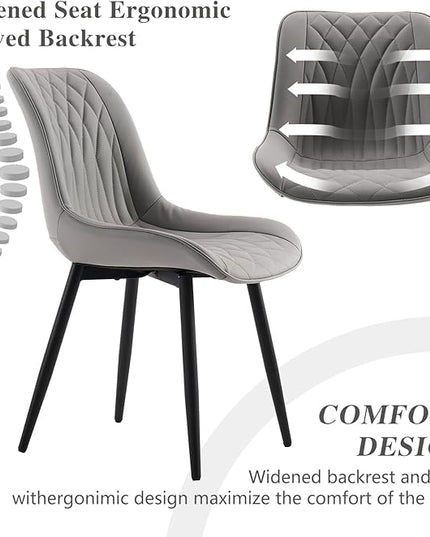 YOUNIKE Grey Dining Chairs set of 2 with High Backs Mid Century Modern Kitchen & Dining Room Chairs PU Faux Leather Upholstered sillas de comedor Comfortable Large Padded Accent Chairs with Metal Legs - LeafyLoom