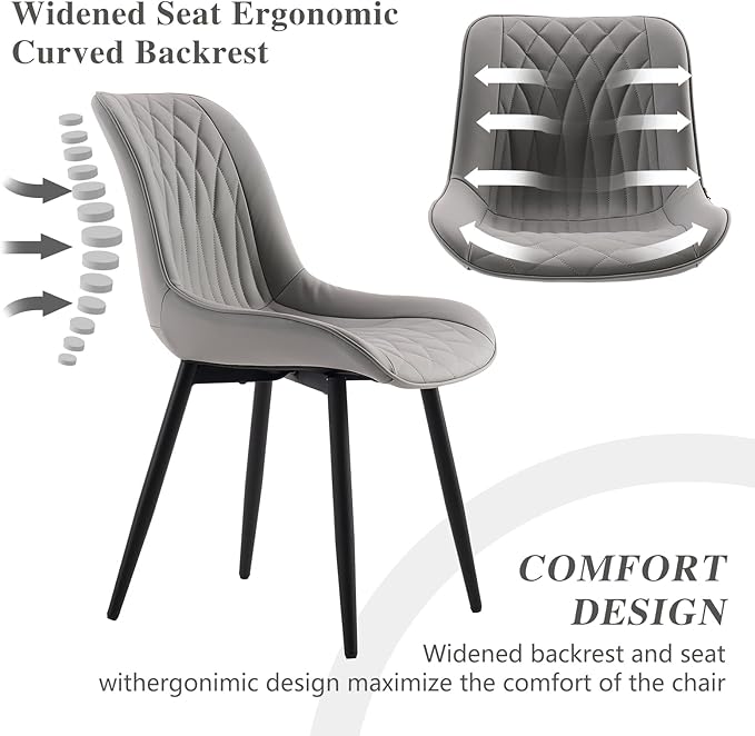 YOUNIKE Grey Dining Chairs set of 2 with High Backs Mid Century Modern Kitchen & Dining Room Chairs PU Faux Leather Upholstered sillas de comedor Comfortable Large Padded Accent Chairs with Metal Legs - LeafyLoom