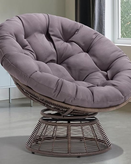 Bme 40" Ergonomic Wicker Papasan Chair with Soft Thick Density Fabric Cushion, Bee-Designed Base, High Capacity Steel Frame, 360 Degree Swivel for Living, Bedroom, Reading Room,... - LeafyLoom