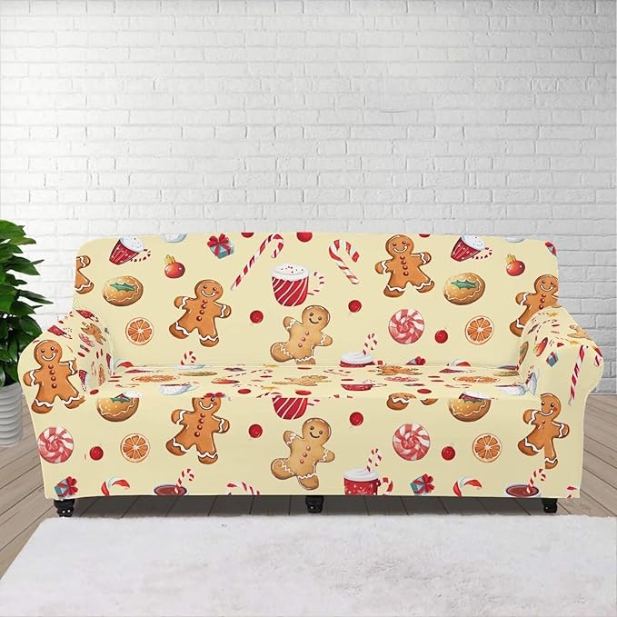 FKELYI Cute Christmas Sofa Couch Cover with Elastic Bottom Stretch Furniture Protector for Indoor Easy Going Stretch Sofa Slipcovers L FKELYI