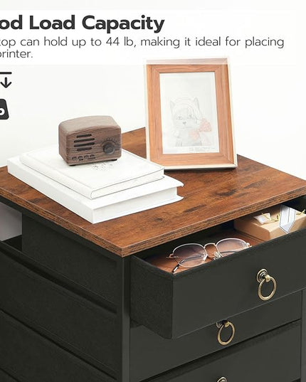 HOOBRO 5-Drawer Chest, File Cabinet, Office Cabinet with Drawers, Rolling Printer Stand, Filing Cabinet for Living Room, Home Office, Nonwovens Drawer, Easy Assembly, Black BFK50WJ01 - LeafyLoom