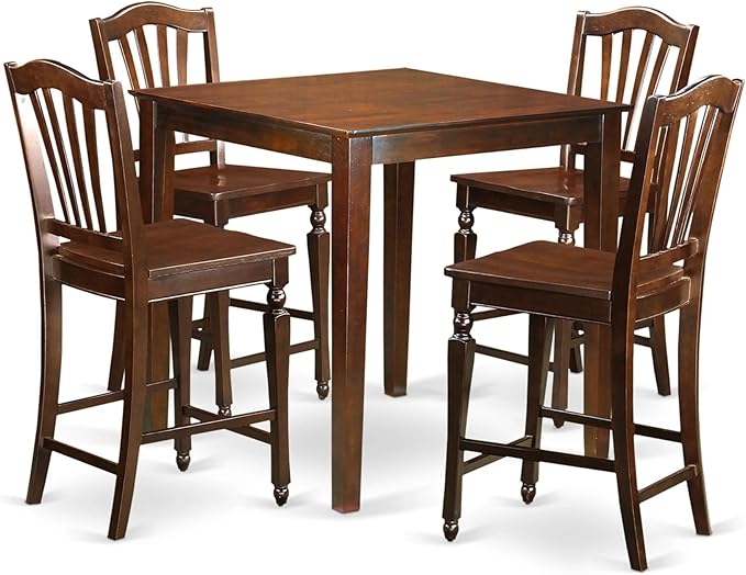 East West Furniture Vernon 5 Piece Counter Height Set Includes a Square Kitchen Table and 4 Dining Room Chairs, 36x36 Inch, Mahogany - LeafyLoom
