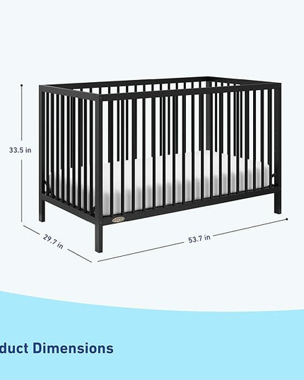 Graco Teddi 5-in-1 Convertible Crib (Black) – GREENGUARD Gold Certified, Converts to Daybed, Toddler & Twin Bed with Headboard and Footboard, Adjustable Mattress Height - LeafyLoom