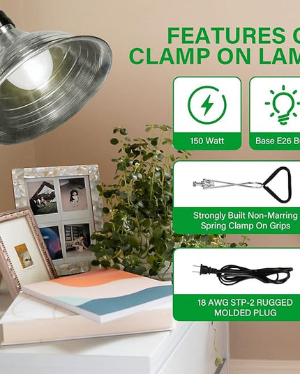Simple Deluxe Clamp Lamp Light 150 Watt with 8.5 Inch Aluminum Reflector (no Bulb Included), 6 Feet Cord, 2 Pack, Black, New Version - LeafyLoom