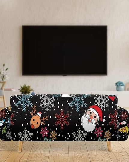 FKELYI Christmas Sofa Slipcover Santa Claus Furniture Protector Washable Easy Going Stretch Sofa Slipcover with Elastic Bottom XL FKELYI