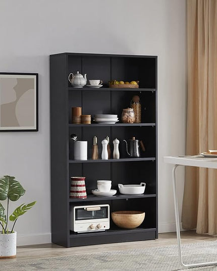 Farini Black Bookshelf for Bedroom 5 Shelf Office Bookcase 60 Inches Tall Modern Wood Bookshelf for Living Room 5 Tier Wide Manga Bookshelf Library Bookcase - LeafyLoom
