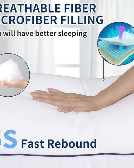 Bed Pillows for Sleeping-2 Pack Queen Size Set of 2 Cooling Pillow for Side Back and Stomach Sleepers, Down Alternative Filling Luxury Soft Quality with Premium Plush (White) - LeafyLoom