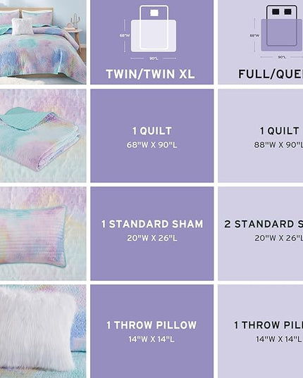 Intelligent Design Twin Quilt Set Boho Quilt Set, Watercolor Tie-Dye Coverlet Set, Casual & Trendy Quilted Lightweight Bedspread, All Season Bed Set, Sham, Cassiopeia, Twin/Twin XL, Pink/Blue 3 Piece - LeafyLoom