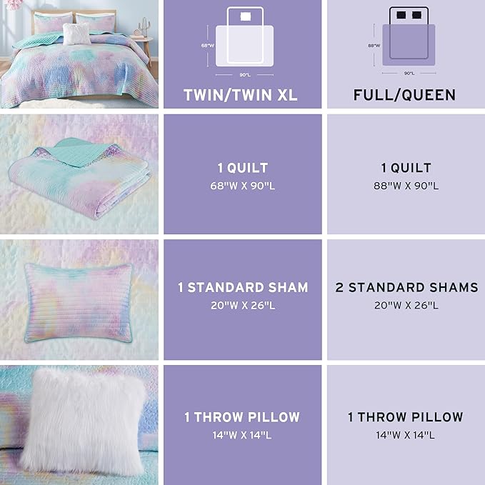 Intelligent Design Twin Quilt Set Boho Quilt Set, Watercolor Tie-Dye Coverlet Set, Casual & Trendy Quilted Lightweight Bedspread, All Season Bed Set, Sham, Cassiopeia, Twin/Twin XL, Pink/Blue 3 Piece - LeafyLoom