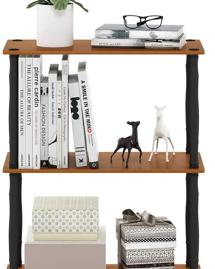 Furinno Turn-N-Tube 3-Tier Compact Multipurpose Shelf Display Rack with Classic Tube, Light Cherry/Black - LeafyLoom