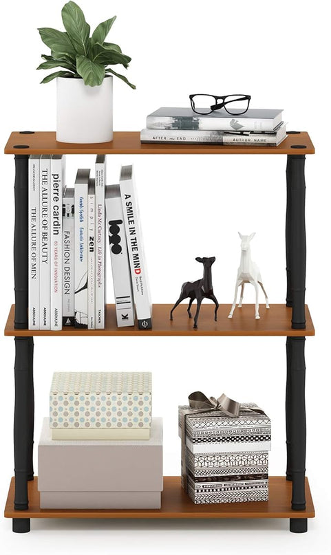 Furinno Turn-N-Tube 3-Tier Compact Multipurpose Shelf Display Rack with Classic Tube, Light Cherry/Black - LeafyLoom