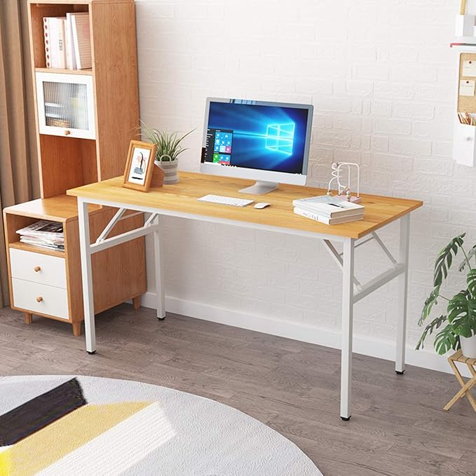 Folding Desk, 55 inch No Assembly Folding Desks for Small Spaces, Sturdy Foldable Computer Desk, Functional Home Office Desks, Study Writing Desk Office Table Workstation for Home Office Outdoor - LeafyLoom