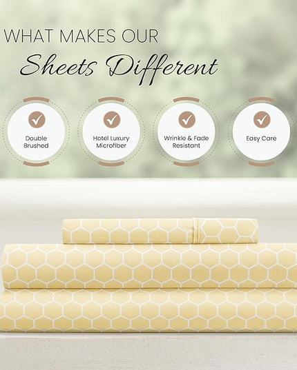 3 Piece Twin Bedding Sheet Set (Yellow Geometric) - Sleep Better Than Ever with These Ultra-Soft & Cooling Bed Sheets for Your Twin Size Bed - Deep Pocket Fits 16" Mattress - LeafyLoom