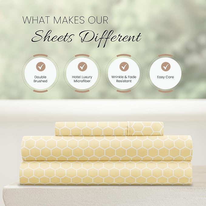 3 Piece Twin Bedding Sheet Set (Yellow Geometric) - Sleep Better Than Ever with These Ultra-Soft & Cooling Bed Sheets for Your Twin Size Bed - Deep Pocket Fits 16" Mattress - LeafyLoom