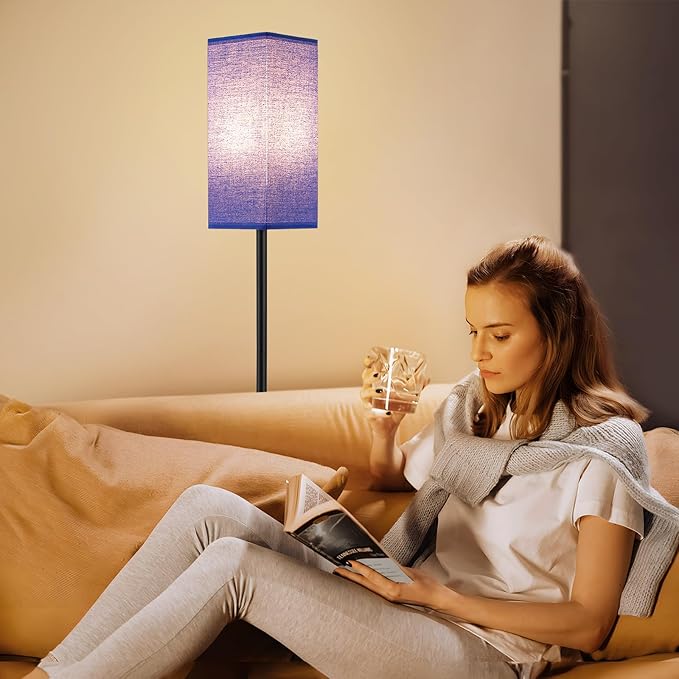 Ambimall Remote Control Floor Lamp, Stepless Dimmable, 64 Inches Tall, Include 9W Bulb, Standing Lamp for Living Room Bedroom Office (Blue & Black) - LeafyLoom