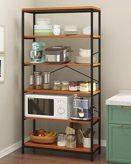 Himimi 6 Tier Industrial Bookshelf, Vintage Standing Storage Shelf, Display Shelving Units, Tall Bookcase, Industrial Metal Book Shelves for Living Room Bedroom and Home Office - LeafyLoom