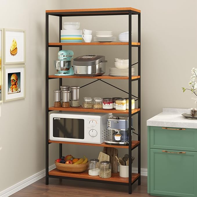 Himimi 6 Tier Industrial Bookshelf, Vintage Standing Storage Shelf, Display Shelving Units, Tall Bookcase, Industrial Metal Book Shelves for Living Room Bedroom and Home Office - LeafyLoom