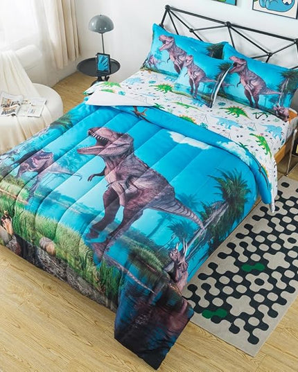 ADASMILE A & S Dinosaur Comforter Twin for Boys Dinosaur Twin Bedding Set for Kids 6 Pieces Dinosaur Comforter Set with Dinosaur Sheets Bed in A Bag T-Rex Dinosaur Comforter and Sheets Set Home Decor - LeafyLoom
