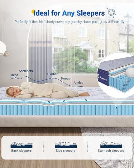 Avenco Twin Mattresses, Hybrid Mattress Twin 10 Inch, Medium Firm Twin Mattress in a Box for Pressure Relief and Sound Sleep, Wrapped Coils and CertiPUR-US Foam, Soft Breathable Fabric - LeafyLoom