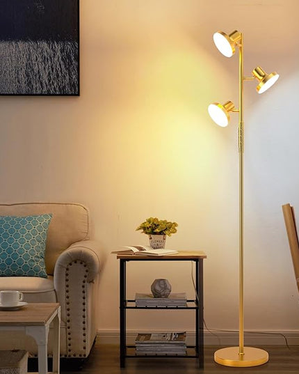 36W Super Bright Gold Floor Lamp, Modern LED Standing Lamp with Remote & Touch Control, 4 Color Temperatures, 3 Rotatable Lights, Dimmable Floor Lamps for Living Room, Bedroom, Office - LeafyLoom