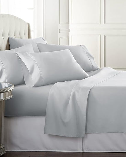 Danjor Linens Full Size Sheets Set - 6 Piece Set Including 4 Pillowcases- Deep Pockets - Breathable, Soft Bed Sheets - Wrinkle Free - Machine Washable - Light Grey Bed Sheets - 6 pc - LeafyLoom