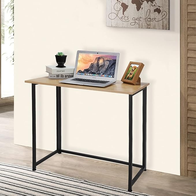 Leopard Outdoor Products Folding Computer Desk for Small Spaces, Space-Saving Home Office Desk, Foldable Computer Table, Laptop Table, Writing Desk, Compact Study Reading Table (Black/Nordic Walnut) - LeafyLoom