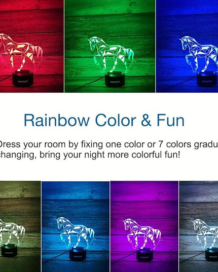 3D Horse Lamp, Optical Illusion Night Light for Room Decor & Nursery, Cool Birthday Gifts & 7 Color Changing Toys for Kids, Girls, Boys & Horse Lovers - LeafyLoom