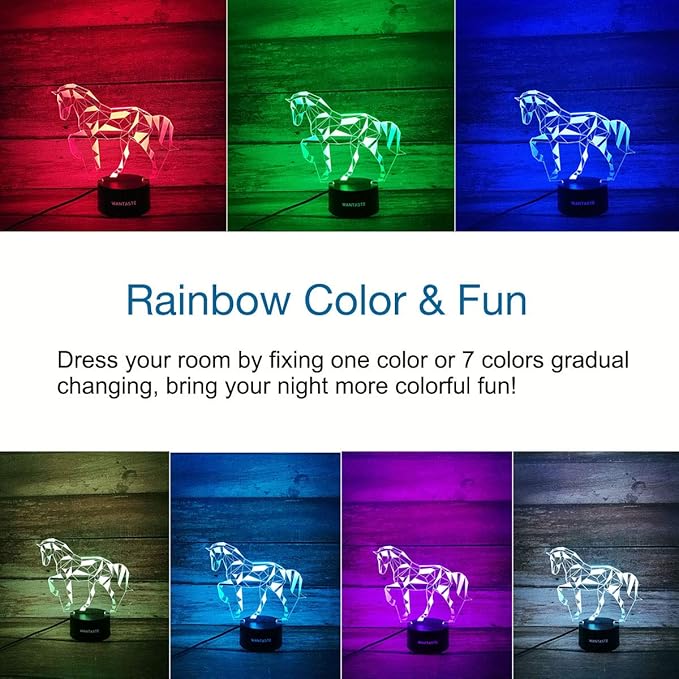 3D Horse Lamp, Optical Illusion Night Light for Room Decor & Nursery, Cool Birthday Gifts & 7 Color Changing Toys for Kids, Girls, Boys & Horse Lovers - LeafyLoom