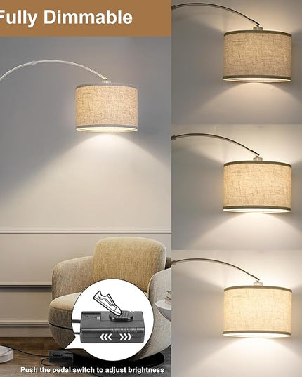 Floor Lamp for Living Room, Dimmable Arc Floor Lamp with Adjustable Head, Silver Finish Modern Floor Lamp, Over Couch Tall Standing Hanging Lights for Reading, Bedroom, Office, 9W 3000K Bulb Included - LeafyLoom