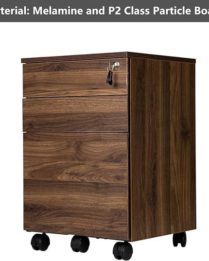 TOPSKY 3 Drawers Wood Mobile File Cabinet Fully Assembled Except Castors (Rustic Brown, 16.3x15.7x24.4) - LeafyLoom