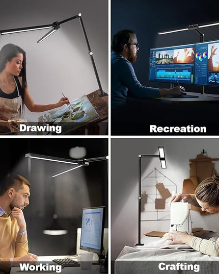 LED Desk Lamp for Home Office with Clamp - Eye Caring Architect 24W Double Head Monitor Light Bar, Super Wide & Bright, Dimmable & 5 Color Modes, Clip Table Lamp for Computer Screen, Work - LeafyLoom