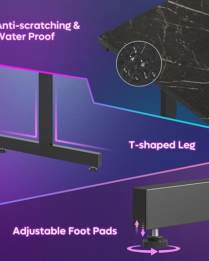 Bestier Small Gaming Desk with Monitor Stand, 42 inch LED Computer Desk, Gamer Workstation with Cup Holder & Headset Hooks, Modern Simple Style Desk for Home Office, Black Marble - LeafyLoom