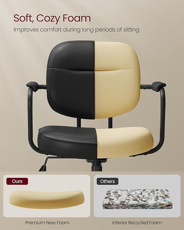 VASAGLE Office Chair, Desk Chair, Vanity Chair with Back, Individual Armrest Structure, Synthetic Leather, Adjustable Height, for Home Office, Ink Black UOBG033B02 - LeafyLoom