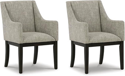Signature Design by Ashley Burkhaus Traditional Dining Upholstered Arm Chair, 2 Count, Gray & Dark Brown - LeafyLoom
